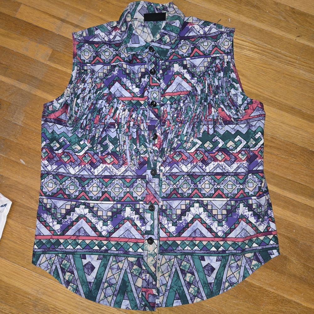 VINTAGE Roughrider Shirt Womens‎ Medium Purple Crazy Print Western Cowgirl 90s